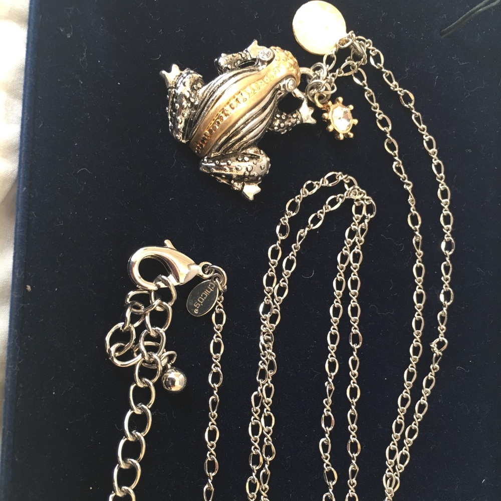 Chico’s Frog Charm Necklace on long chain.